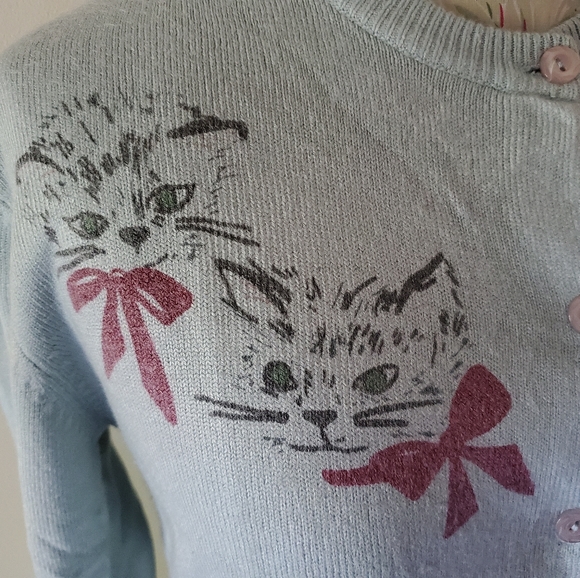 E. C. star blue sweater cardigan kittens vintage - Picture 2 of 4